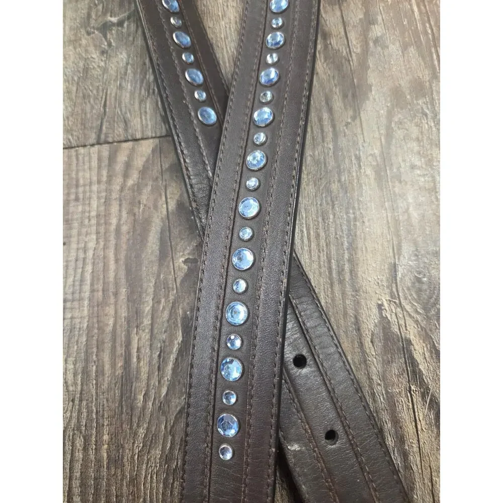 ARIAT Women's Blue Rhinestone Bling Western Dark Brown Leather Belt 33-37